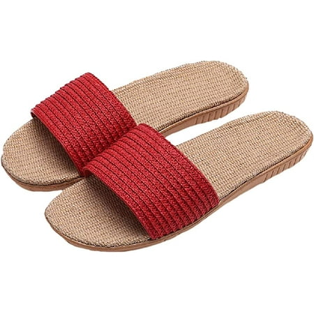 

PIKADINGNIS Linen slippers unisex linen summer beach slippers non-slip indoor slippers open toe