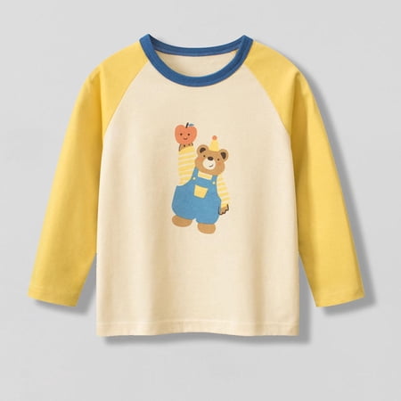 YUSIM Toddler Boys Graphic T Shirts- Casual Cute Cotton Long Sleeve Kids Fall Tops Yellow Size 5 T