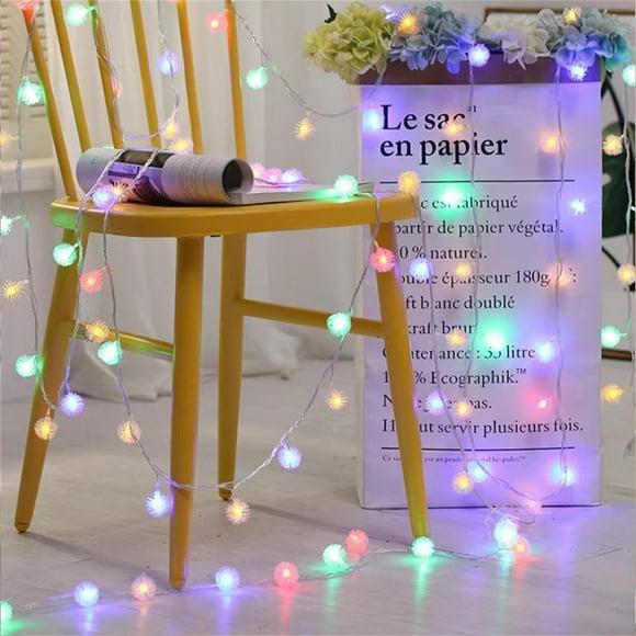 Pompotops 80 LED Christmas Balls Plush Snowball Dandelions Light Chain 10M Christmas Fairying Light Chain For Christmas Tree Doorway Garden Clearance