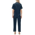 thumbnail image 4 of felwors Silk Satin Pajamas Set Women Short Sleeve Sleepwear Soft Button Down Loungewear Pjs Set Navy, S, 4 of 8
