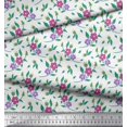 thumbnail image 2 of Soimoi Crepe Silk Fabric Leaves & Periwinkle Floral Print Fabric by the Yard 42 Inch Wide, 2 of 3