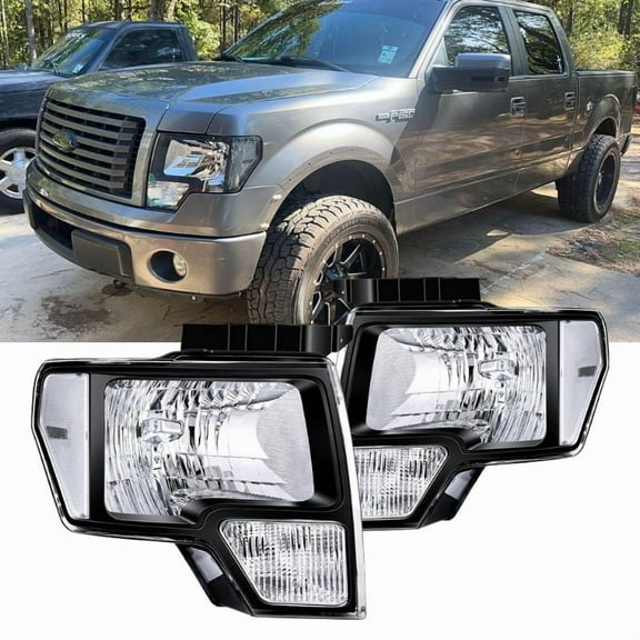 Nilight 2009 - 2014 F150 Headlight Assembly Black Housing Clear Corner Clear Lens Headlamp Replacement Driver and Passenger Side 2 Pack