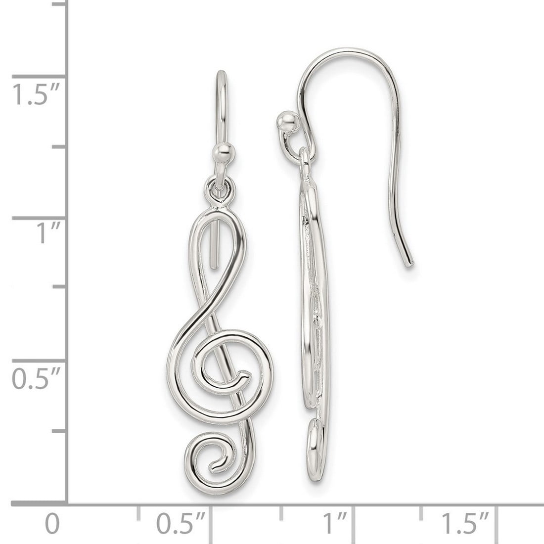 925 Sterling Silver Polished Treble Clef Dangle Shepherd Hook Earrings 38.14x9.34mm Wide Dangle Earring for Women