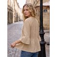 thumbnail image 3 of INSPIRE CHIC Women's V Neck Front Tassel Ornaments Fringe 3/4 Sleeve Top L Khaki, 3 of 6