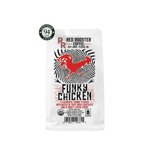 Organic Funky Chicken - Roasted by Red Rooster Coffee - Freshly Ground Coffee - 12 Ounce Bag