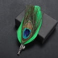 thumbnail image 3 of Men Handmade Colorful Feather Brooch Wedding Bouquet Lapel Pin Brooches Green, 3 of 8