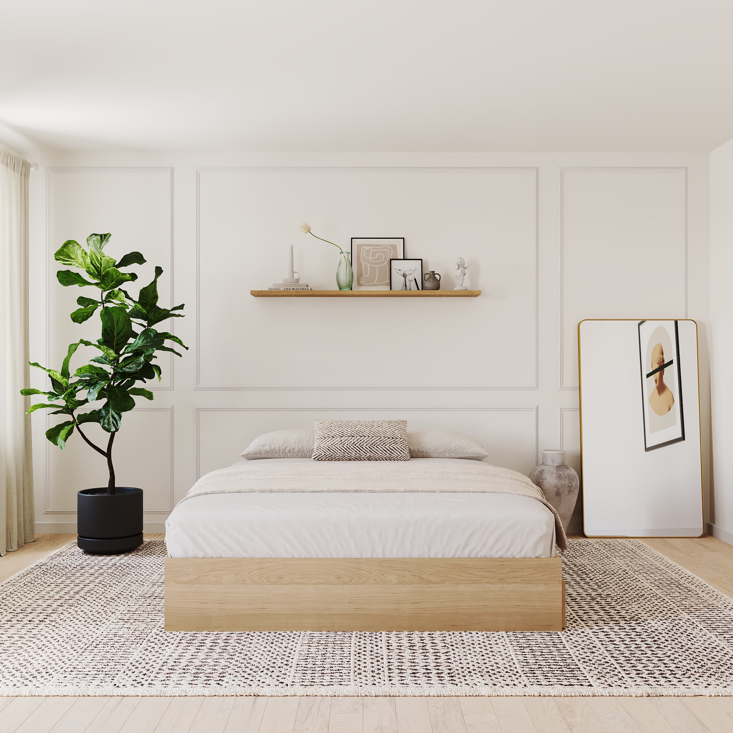 Nexera Queen Size Storage Wood Bed Frame with 3 Drawers, Natural Maple