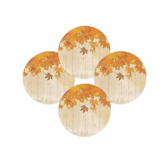 Fall Round Placemats Set of 4 Maple Leaves Place Mats Thanksgiving Woven Placemat Wood Grain Circle Braided Table Mat for Kitchen Dining Table Autumn Party Home Decor 15 Inch