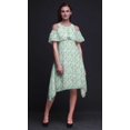 thumbnail image 4 of Bimba Robe Tunique de Fête à Manches Flottantes Imprimé Floral Vert pour Femmes Épaules Dénudées Midi - TP, 4 of 6