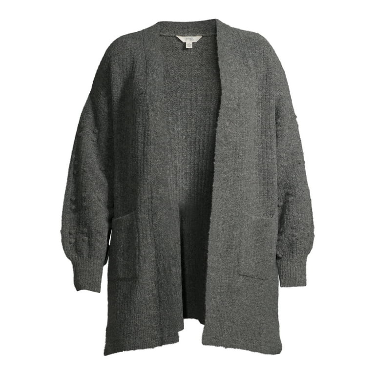 Terra Sky Women s Plus Size Open Front Super Soft Duster Cardigan with Popcorn Stitch Sleeves Walmart