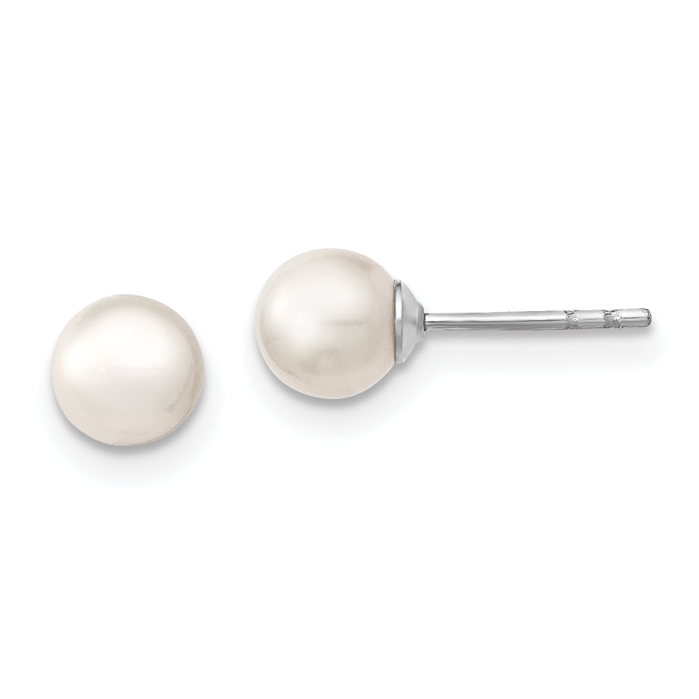 Sterling Silver RH 5-6mm White FW Cultured Round Pearl Stud Earrings QE12732 (5 to 6mm X 5 to 6mm)