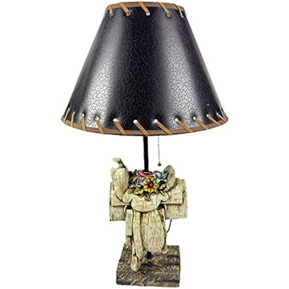 Urbalabs Western Cowboy Floral White Saddle Roper End Table Standing Table Lamp Nightstands Living Room End Tables Lamps for Bedrooms Office (Flower Saddle)