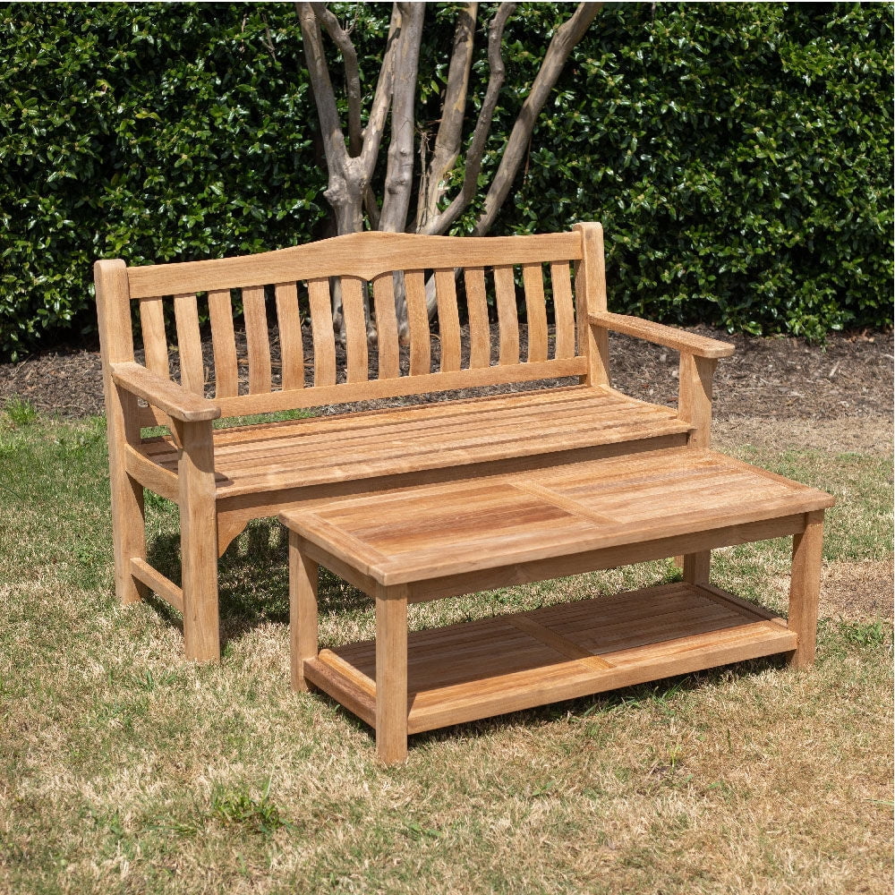 Ash & Ember Sierra Grade A Teak 47" Coffee Table with Shelf, Weather Resistant Tea Table for Deck, Porch, or Backyard Use, Slatted Indoor Outdoor Patio Lounge Furniture