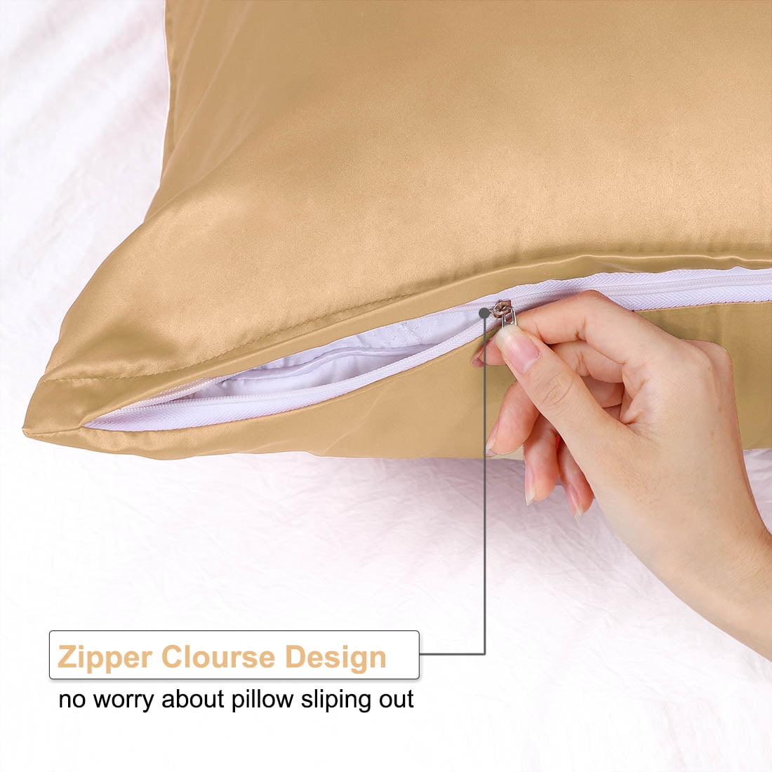 Unique Bargains Set of 4 Silky Satin Pillowcases Pillow Cover Gold Queen