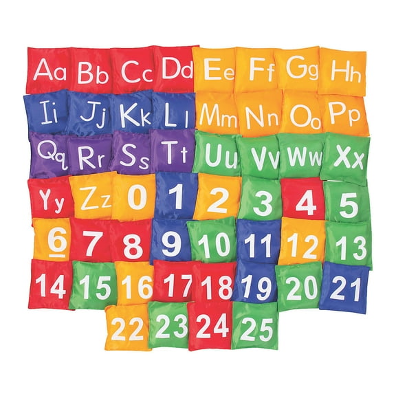 Fun Express 5" Bright Colors Letters & Numbers Nylon Bean Bag Bundle - 52 Pieces