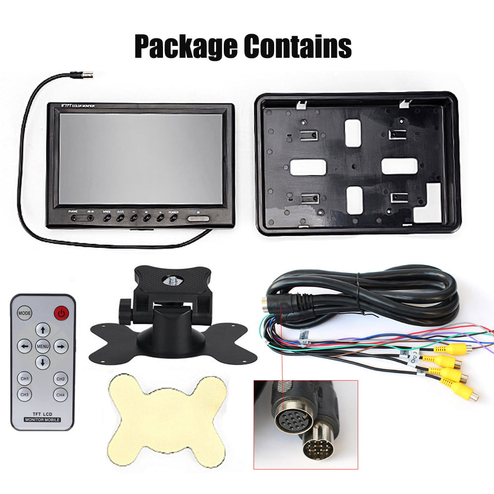 Yasoca 9 TFT LCD Car Rearview Quad Split Monitor,Remote Control 12V-24V 800480HD Screen w/Sunshade Anti-Glare 4 Channels 4-PIN Connector Video Inputs Shockproof 