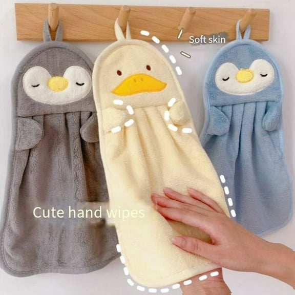 Hand Towel Hanging Absorbent Baby Hand Towel Cute Penguin Duck Skin-Friendly Soft Children,Blue