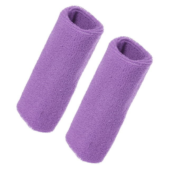 1 par de muñequeras, muñequeras de algodón absorbente de sudor, hilo de látex, morado claro, 8x15 cm