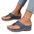 thumbnail image 3 of Orthopedic Sandals with Arch Support Flip Flops for Women Wedge Sandals Comfortable Walking Sandals Cushion Footbed Platform Sandals Dressy Summer Slip on Sandals Thong Sandals Casual Blue, 3 of 4