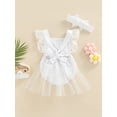thumbnail image 4 of Franhais Baby Girls Summer Romper with Headband, Lace Bows Adjustable Straps Mesh Layer Backless Romper, Snap Triangle Jumpsuit, 4 of 8