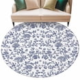 thumbnail image 2 of 7ft Round Rug, Blue Flower Non-Skid Rubber Backing Large Area Rugs - Living Room Bedroom Home Office, Spring Leaf Vintage Farmhouse Boho Plant Indoor Floor Mat Carpets Washable Rug, 2 of 9