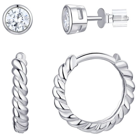 Planet Pure Women's Simulated Diamonds Earring Set in Recycled Sterling Silver
