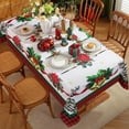 thumbnail image 3 of Christmas Tablecloths, Winter Poinsettia Tablecloth with Plaid, Washable Spillproof Wrinkle Resistant Polyester Table Cover for Holiday Party Dinner Decor (Rectangle/Oblong, 60 x 84 Inch), 3 of 5
