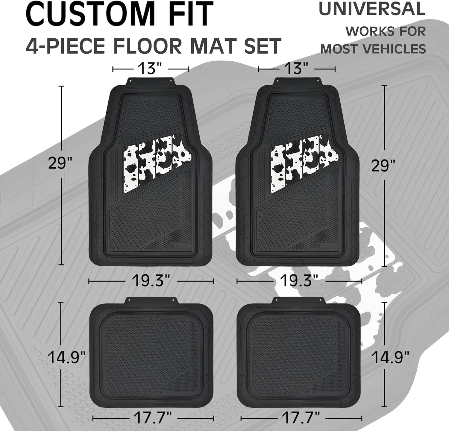 CAR PASS Heavy Duty Rubber Floor Mats Cow Print Car Mats 4 Piece Car Mat Set Universal Waterproof Floor Mats for Car SUV Truck Durable All Weather Mats Walmart