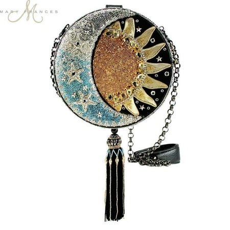 - MARY FRANCES Day To Night Celestial Sun and Moon Beaded Round Handbag