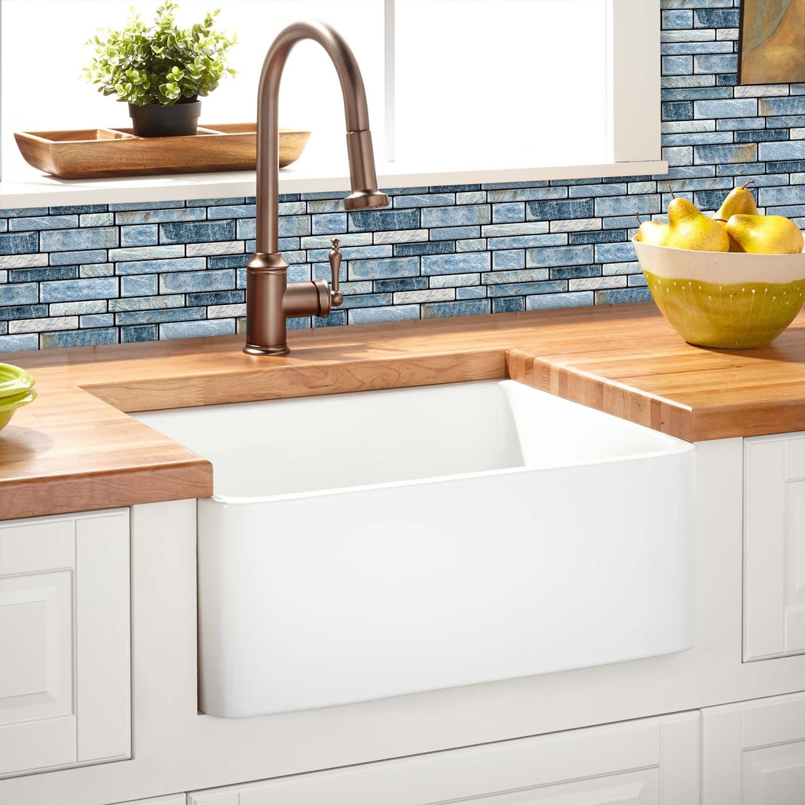 DEWOO 10-Sheet Peel and Stick Kitchen Backsplash Tiles, 12"x12" Self-Adhesive Marble Blue Wall Tiles for Kitchen and Bathroom(Blue Marble)