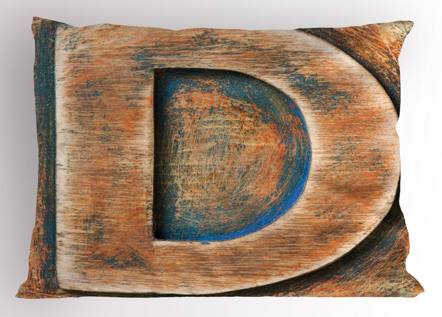 Letter D Pillow Sham Scratched Wooden Timber Typography Character Rough