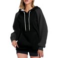 thumbnail image 3 of Women's Hoodie Long Sleeve Color Block Men's Fleeve Lined Vintage Pullover with Pocket Black L, 3 of 8