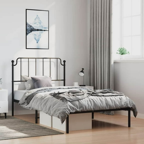 vidaXL Twin Metal Bed Frame with Headboard, Sturdy Steel, Black, No Mattress