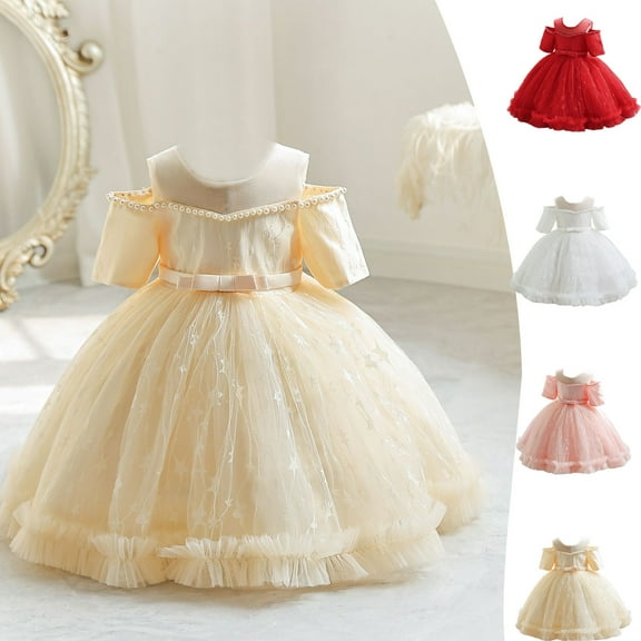 Hicidod Toddler Baby Girls Birthday Princess Dress Cold Shoulder Sequin Flower Girl Dress Toddler Girl Dresses Masquerade Ball Gowns Dresses