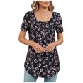 thumbnail image 1 of Blusas de Manga Corta para las Mujeres Botón de Impresión de la Moda Top de Cuello Redondo, Blusa Casual de Poliéster Ligera para Verano Primavera Diario Y Fiesta, 1 of 7