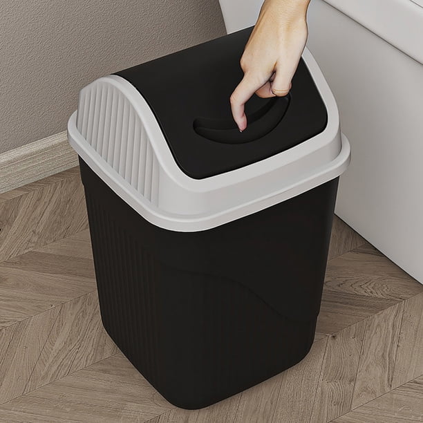 Papelera cuadrada con tapa para oficina y baño | Cubo de basura con tapa abatible para control de olores | Contenedor de basura de plástico para espacios pequeños