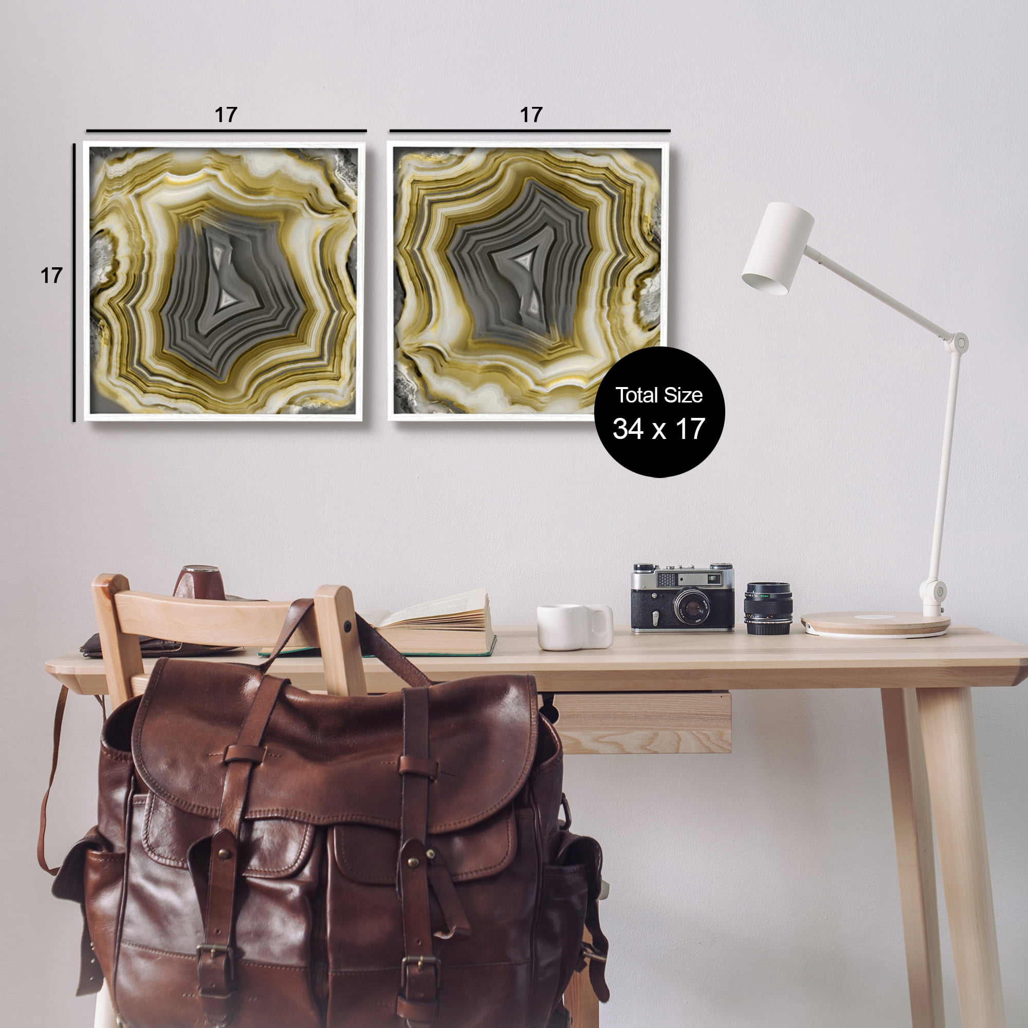 Stupell Abstract Gold & Grey Agate Nature Abstract Photography White Framed Art Print Wall Art, Set of 2