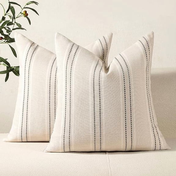 Throw Pillow Covers 20x20 Set of 2 Striped Pillow Covers Textured Linen Decorative Pillows Square Cushion Covers for Sofa Couch Bed Living Room Farmhouse Decor, Grey