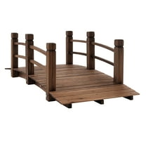 5 ft Fir Wood Garden Bridge with Side Railings, Arc Walkway for Backyards, Gardens & Streams, Stained Wood