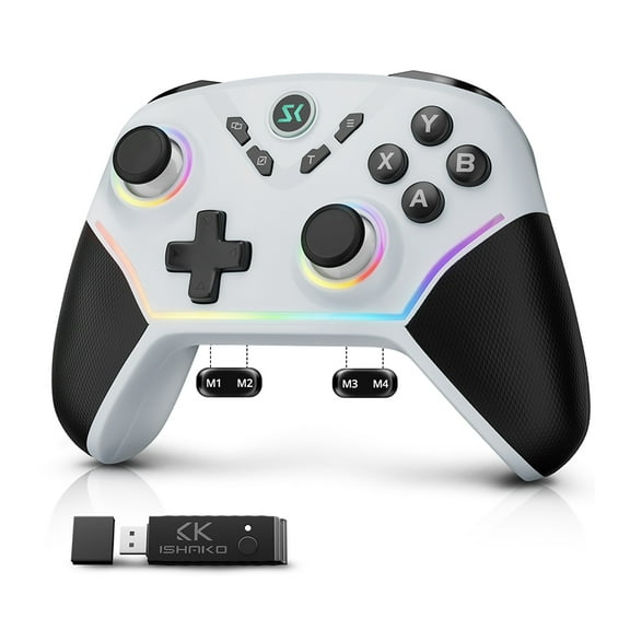 ISHAKO Wireless Controller for PC/Switch/iPhone/Android/Steam– Bluetooth & 2.4G Gaming PC Controller with RGB, Turbo, Back Buttons, Hall Triggers & Joystick -Sliver