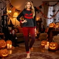 thumbnail image 2 of Halloween Family Matching Christmas Pjs Set, Christmas Tree Print Long-Sleeved Tops + Plaid Trousers Sleepwear Outfits for Holiday Pajamas Set for Men Women, 2 of 6