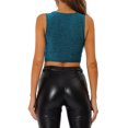 thumbnail image 3 of INSPIRE CHIC Women's Glitter Sleeveless Round Neck Criss Cross Crop Top 3XL Teal Blue, 3 of 6