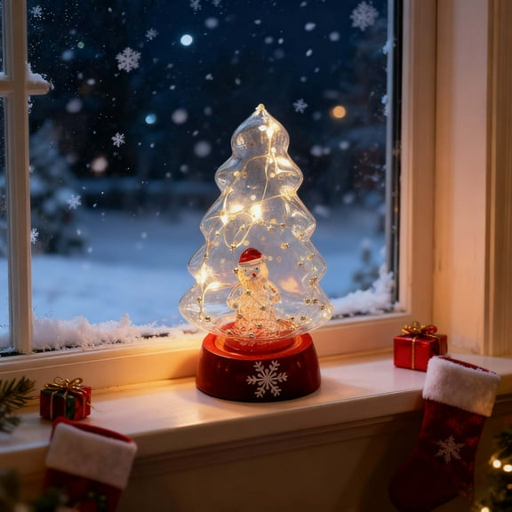 2pcs LED Glass Christmas Tree with Lights, Battery Operated Tabletop Decor, Frosted Glass Holiday Centerpiece for Mantel, Window, Fireplace, and Indoor Home Christmas Decorations