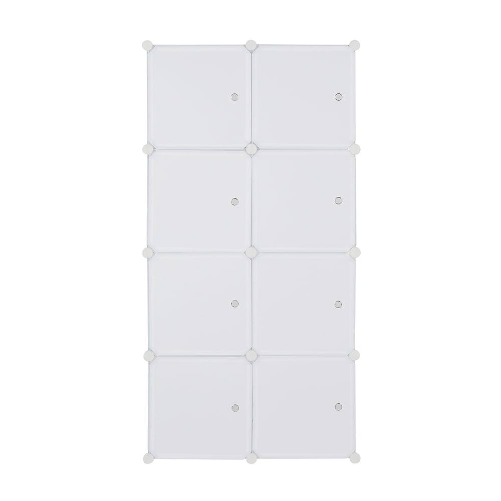 8 Cube Organizer Stackable Plastic Cube Storage Shelves Design Multifunctional Modular Closet Cabinet with Hanging Rod White