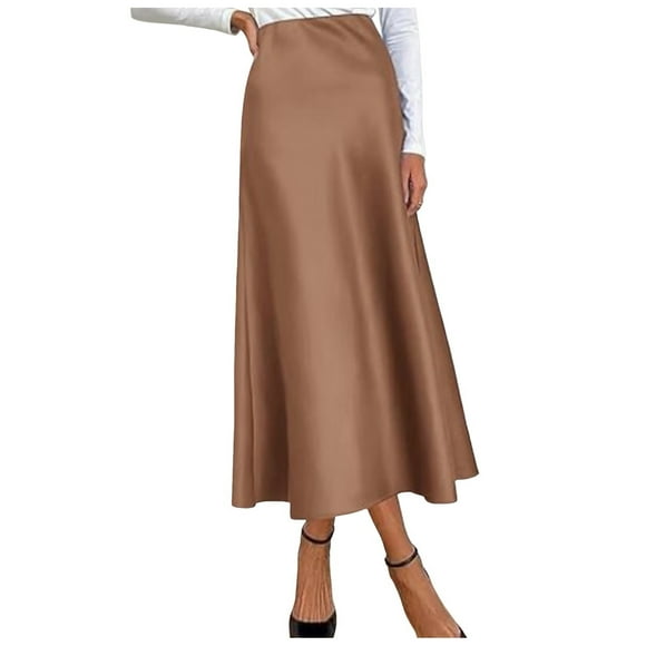 Kcodviy Womens Elegant High Waist Skirts for Women Skirt Solid Satin Dress Sweater Skirt Set Elegant Elastic Waist Skirt