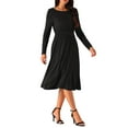thumbnail image 4 of Vestido midi de manga larga y cuello redondo para mujer Inspire Chic, con cintura alta y bolsillos, negro, talla L, 4 of 5