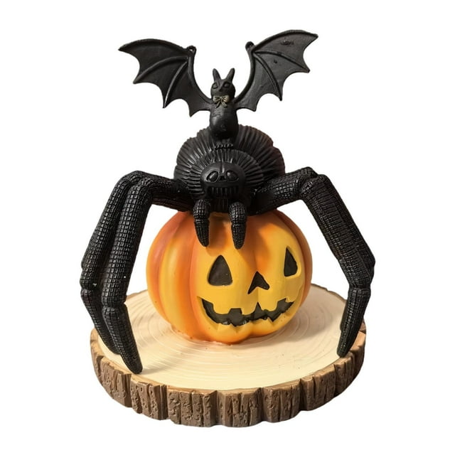 Estatua de calabaza y murciélago BLESIY adorno de escritorio decoración de Halloween Escultura creativa de resina