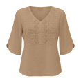 thumbnail image 5 of Boho Tops for Women 3/4 Sleeve Loose Casual V Neck Embroidered Shirt Lightweight Summer Blouses, 5 of 5