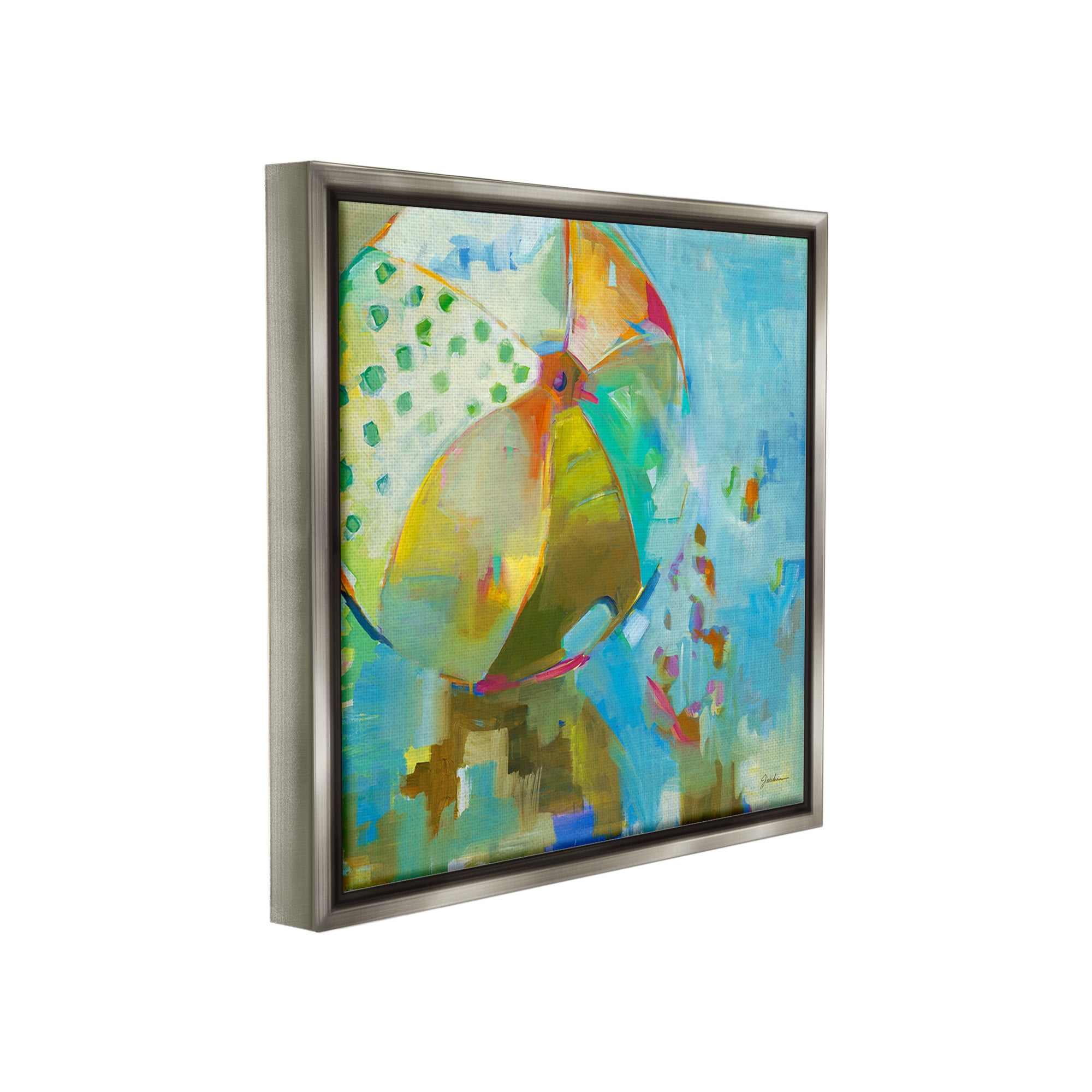 Stupell Industries Abstract Beach Ball Abstract Painting Gray Floater Framed Canvas Art Print Wall Art, 18 x 18