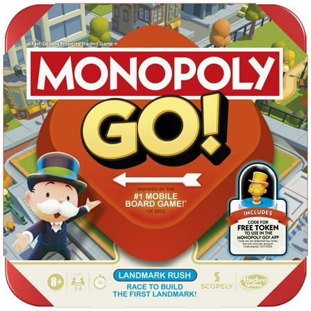 Monopoly GO! Board Game YPF5 | Inspired by The Popular Mobile Board Game | Ages 8  | 2-4 Players | 15 Mins. | Family Games | Travel Games for Kids and Adults
